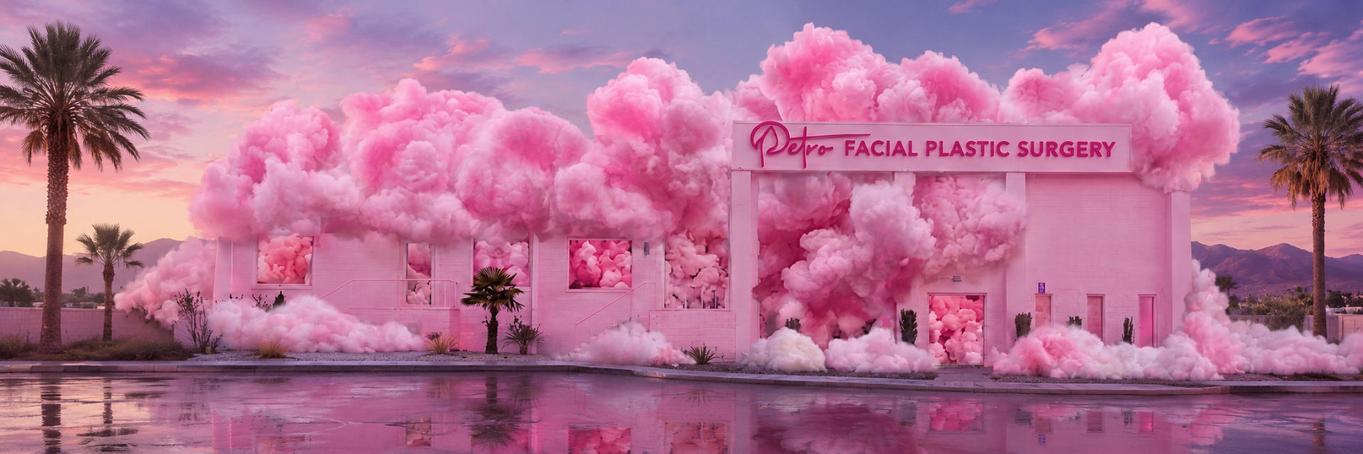 Petro Facial Plastic Surgery office surrounded by pink cotton candy clouds